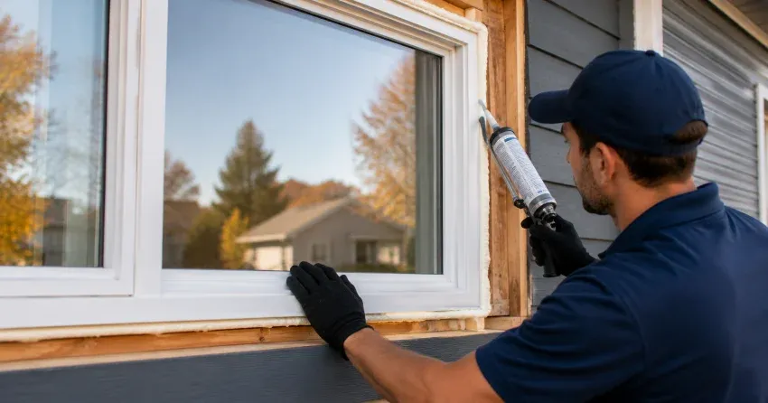 technician installing a new vinyl window in Burford