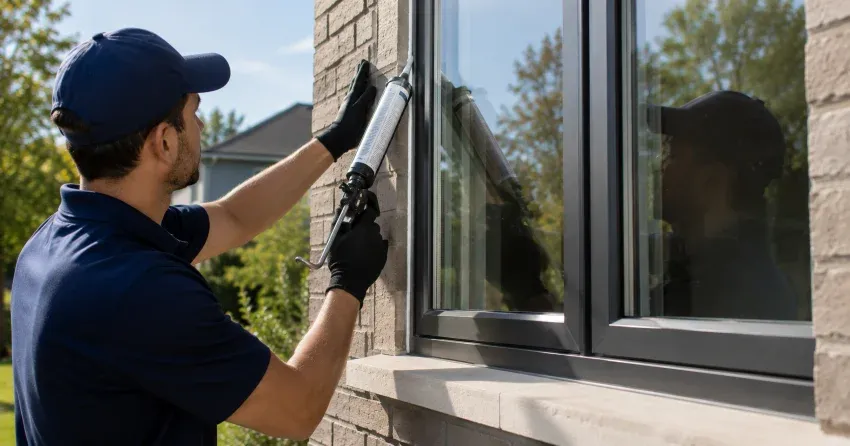 Aluminum window frame with double glazed insulated glass unit installed in a residential wall in Burford
