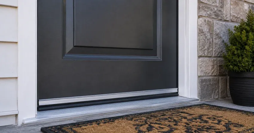 technician replacing worn door weatherstripping in Burford home