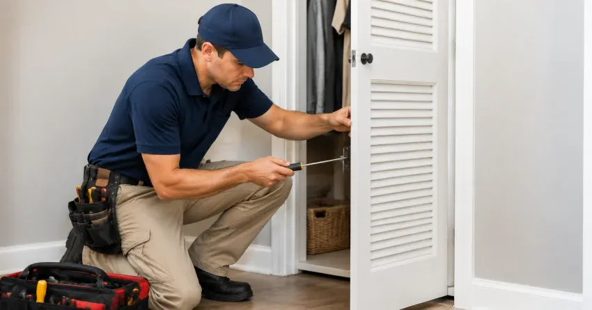 technician repairing doorbell button and wiring in Burford