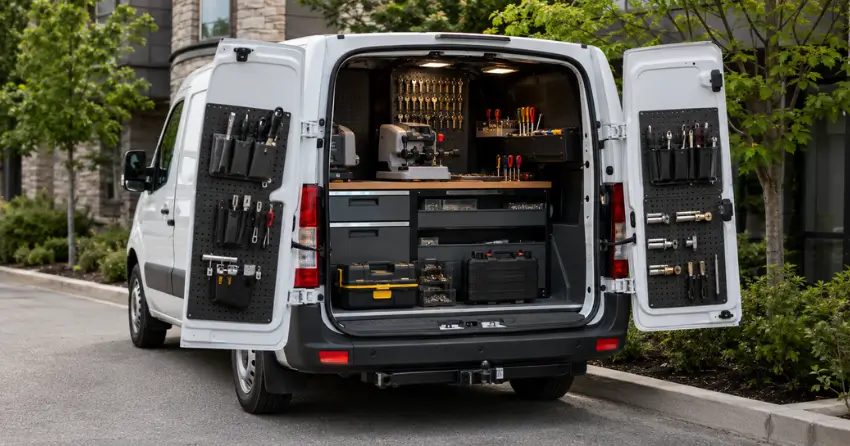 mobile locksmith service vehicle equipped with tools in Burford