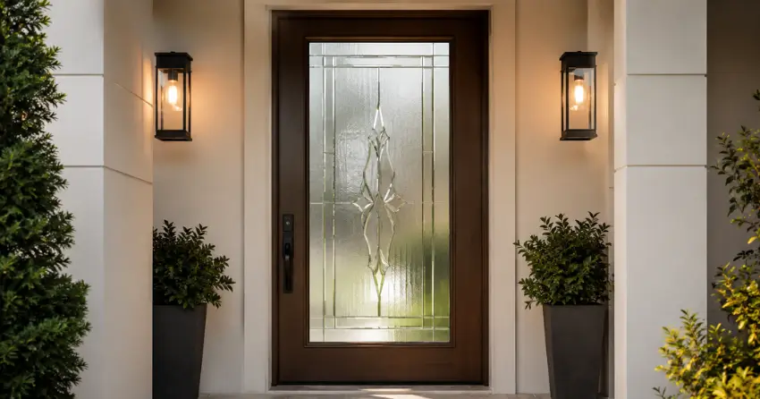 decorative frosted glass panel installed in a front door in Royal West Estates, Burford