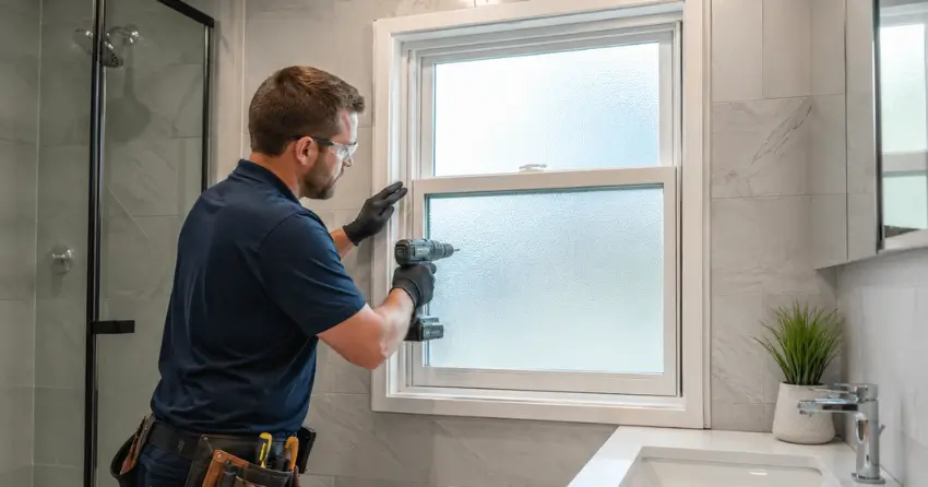 frosted glass installation bathroom window in Burford