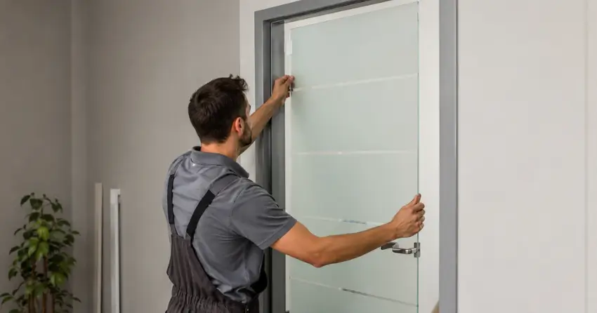 frosted glass interior door panel installation in Burford