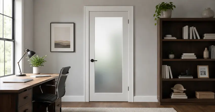 frosted interior door installed in home office in Burford