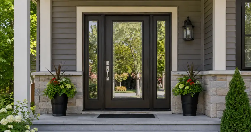 glass entry door with sidelights on a home in Royal West Estates, Burford