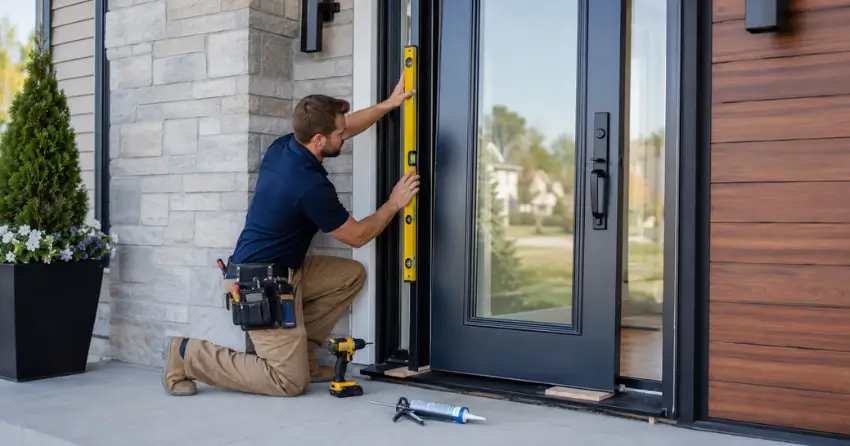 glass outside door installation with energy-efficient double-pane glazing in Burford