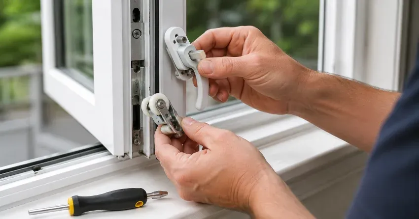 technician performing broken window repair Burford on a sliding window