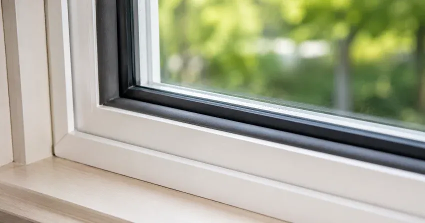 technician inspecting window weatherstripping for drafty window repair Burford