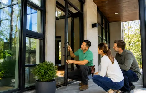Modern home exterior with floor-to-ceiling windows by Windows & Doors Burford